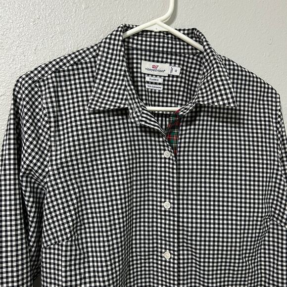 Vineyard Vines Gingham Button Up Shirt Black White Cotton Cashmere 12 - Picture 3 of 9